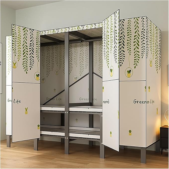 Portable Foldable Wardrobe Closet with Cover, Metal Garment Rack for Clothes Storage, Space-Saving Organizer for Bedroom, 151