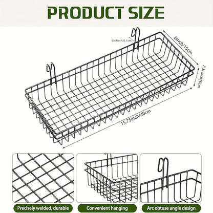 4 Pack 15.75 x 6 x 2.36 Inch Metal Grid Wall Baskets with Hooks, Hanging Wire Grid Basket, Multi-Function Wall Mounted Organi