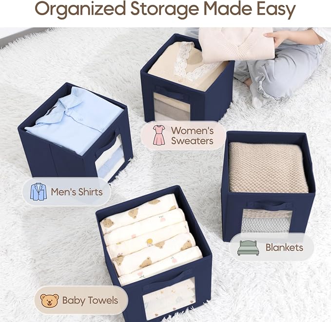Homsorout Storage Cube 11 Inch - Cube Storage Bins with Window, Closet Storage Baskets with Handle, Fabric Bins for Closet, S