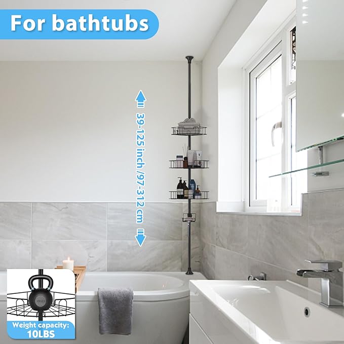 BsBsBest Shower Organizer Caddy - Stainless Steel Shower Shelves Rack, Adjustable Organization And Storage Head Holder, Rustp