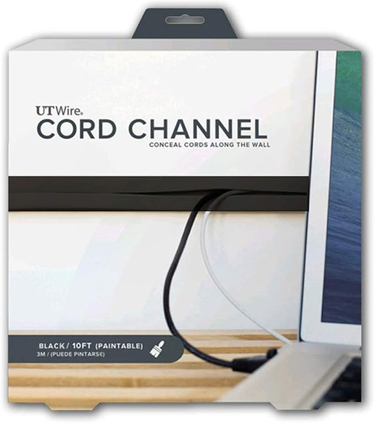 UT Wire - 10 Foot Flexible Cord Channel - (Black) | 2 Pack