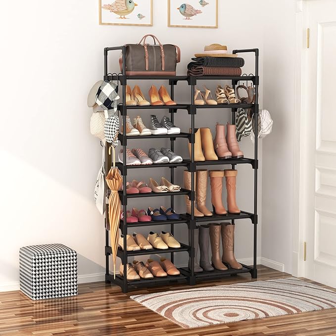 ROJASOP Shoe Rack Organizer, 8-Tier Metal Shoe Rack for Closet Entryway Garage, 26-32 Pairs Tall Shoe Boot Storage Shelf with