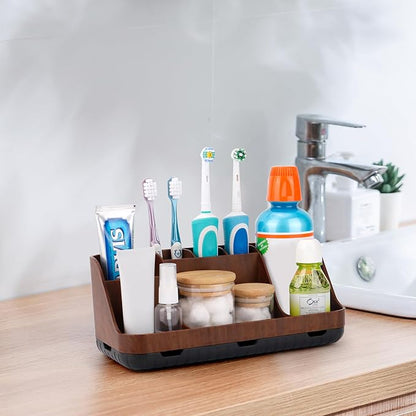 GFWARE Wood Toothbrush Holders for Bathrooms Countertop Organizer - Detachable 7 Slots Kid Bathroom Decor and Accessories, Wo