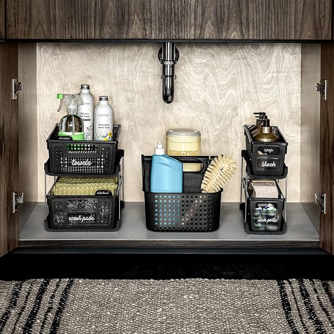 madesmart Antimicrobial 2-Tier Organizer Multi-Purpose Slide-Out Storage with Handles and Dividers for Home and Bath, Pack of