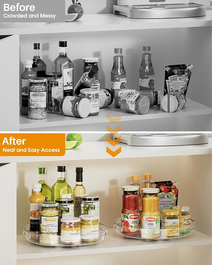 LAMU 2 Pack 10.6in Lazy Susan Organizer Turntable for Cabinet, Clear Lazy Susan for Refrigerator Rotating Organizer for Fridg