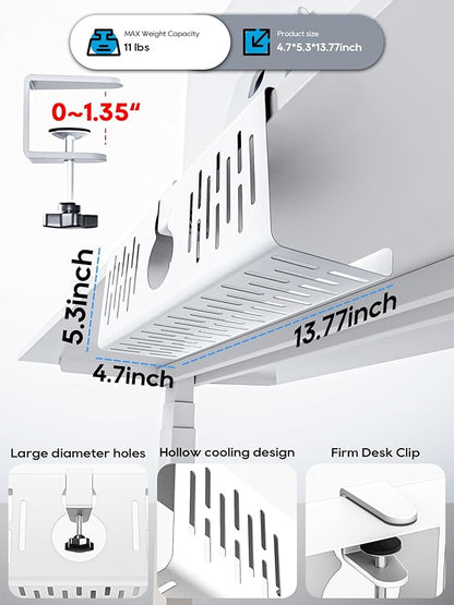 NODOCA No Drill Under Desk Cable Management Tray, 14'' Wire Management, Punch-Free Clamp on, Metal Cable Tray, Wire Organizer
