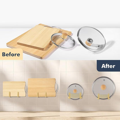 Pot Lid Rack, Wall Mounted 304 Stainless Steel Pan Lid Organizer Holder, Self Adhesive, Kitchen Cooking Utensil Tool(Gold,Set of 2)