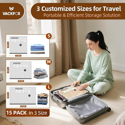15 Pack Vacuum Compression Bags for Travel, Carry-on Size Seal Packing Cubes for Luggage,Vacuum Storage Bags, Space Saver for
