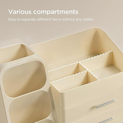 HBlife Makeup Organizer with Brush Holder for Vanity, Large Plastic Bathroom Countertop Organizer Skin Care Storage, Easy to 