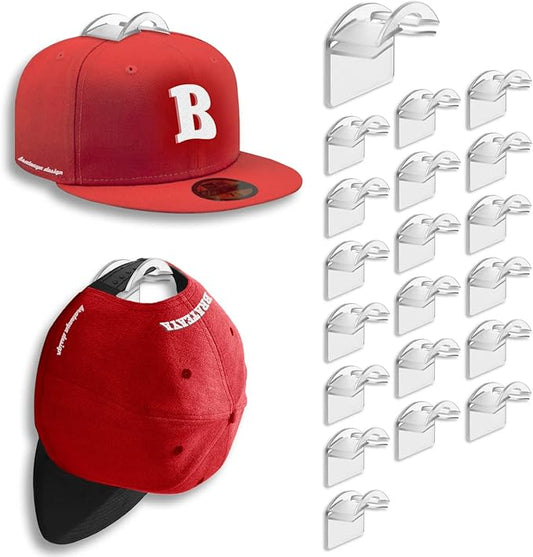Hat Hangers for Wall, Stronge Adhesive Hat Holders Display, No Driling Caps Holder Organizer, 20 Pack Hat Hook for Baseball C