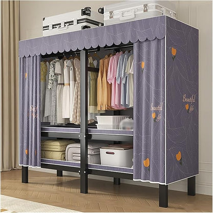Portable Foldable Wardrobe Closet with Cover – Freestanding Clothes Rack for Bedroom, Metal Garment Organizer with Hanging Ro