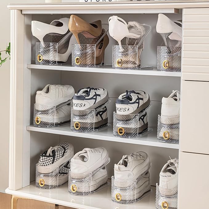 Shoe Slot Organizer 10 Pack - Shoe Slots，Can Save 50% of Shoe Stackers Space，Adjustable Shoe Stacking Device, Double-Layer De