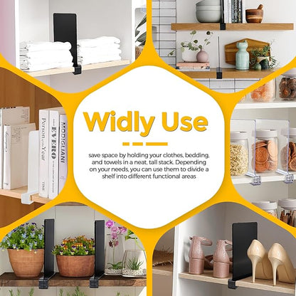 JOY DECOR 12 Pack Acrylic White Shelf Dividers for Closets Organizer and Storage Adjustable Vertical Wood Shelf Closet Separa