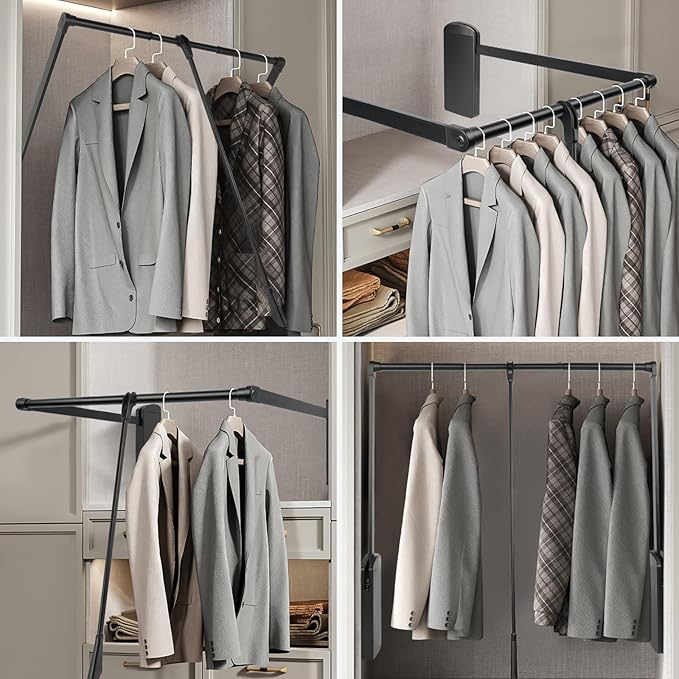 Pull Down Closet Rod, Adjustable 26-35 Inch Wardrobe Lift Rail Organizer Two-way Buffering Heavy Duty Wardrobe Hanger for Cab