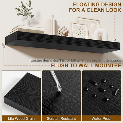 Fun Memories 60 Inch Fireplace Mantel - Long Floating Shelf, Wall Mounted Farmhouse Display with Invisible Heavy Duty Metal B