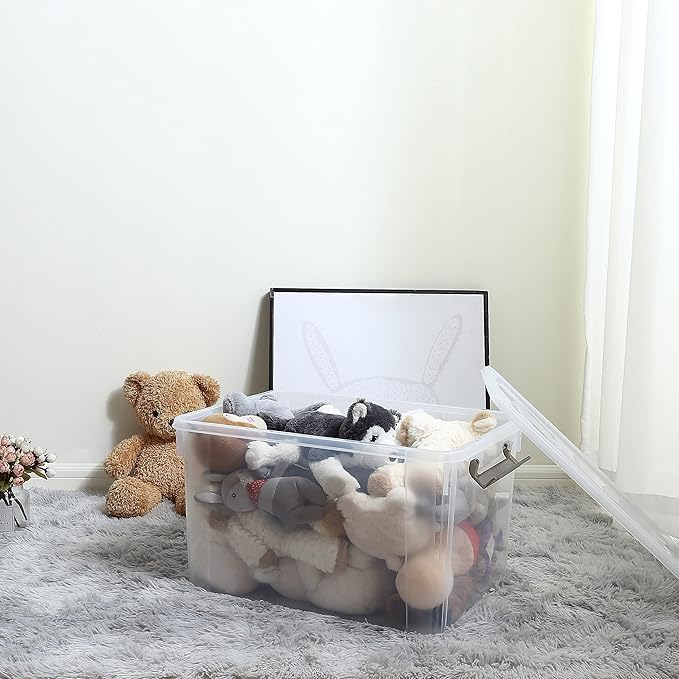Citylife 58.1 QT Plastic Storage Bins with Latching Lids Stackable Storage Containers for Organizing Large Clear Storage Box 