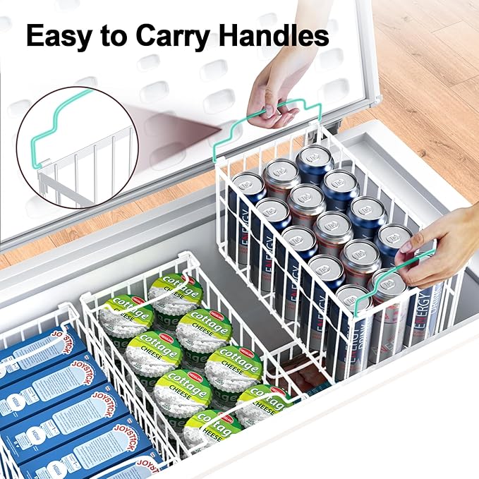 MSERCUOR Freezer Organizer Bins, 4 Pack Stackable Deep Chest Freezer Organizer Bins, Foldable Baskets with Handles, White Sto