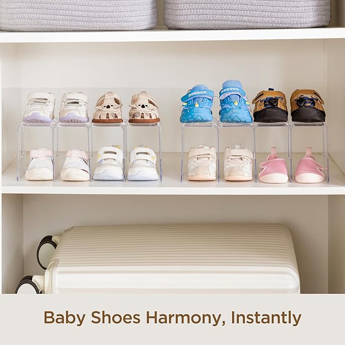 HBlife Clear Acrylic Kids Shoe Rack for Closet Organizers and Storage, Small Shoe Rack 4 Sections Toddler Baby Shoe Storage O