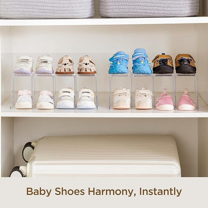 HBlife Clear Acrylic Kids Shoe Rack for Closet Organizers and Storage, Small Shoe Rack 4 Sections Toddler Baby Shoe Storage O