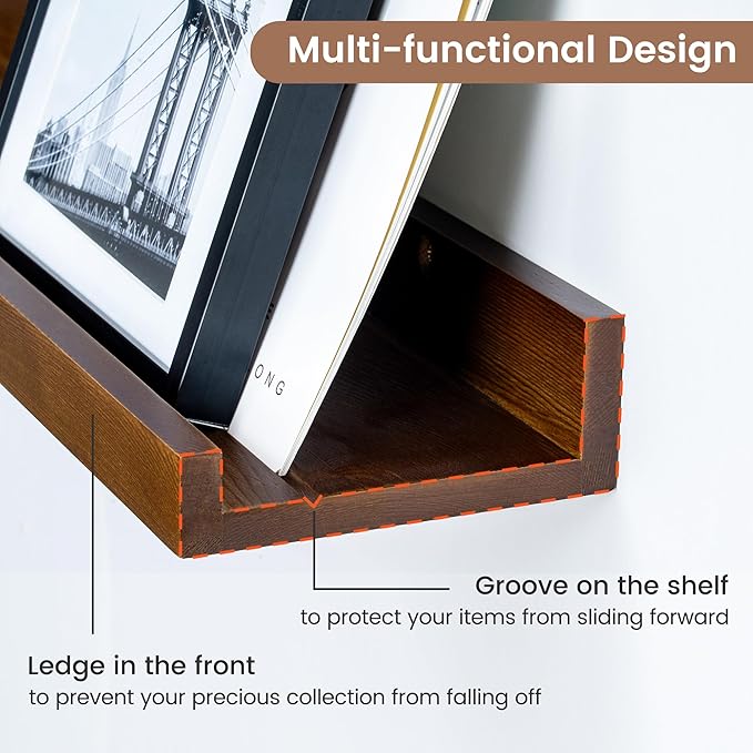 Picture Ledge Wall Shelves 48 inch Width Set of 2, Solid Pine Wood Rustic Floating Ledge Shelves for Wall for Kids' Room Bedr
