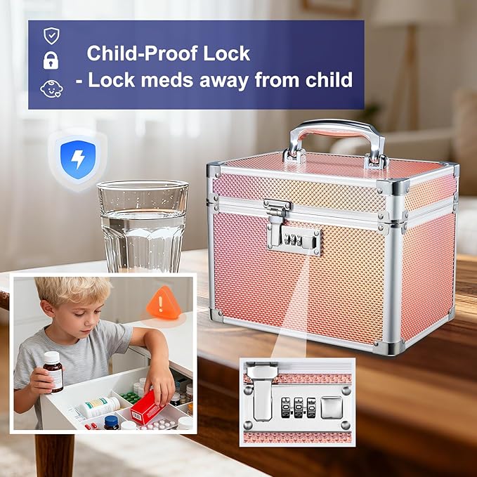 Adazzo Lockable Storage Box, Cabinet Safe Case Organizer with Combination Lock for Medications and Small Valuables, 10 x 7 x 