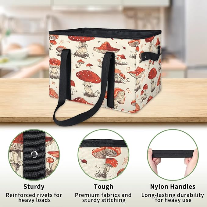 Reusable Grocery Bags Heavy Duty Shopping Bags Foldable Large Tote Bags with Long Handles & Hard Bottom