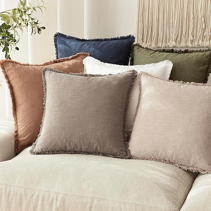 Foindtower Set of 2 Decorative Linen Fringe Throw Pillow Covers Boho Farmhouse Cushion Cover with Tassels Soft Accent Pillowc