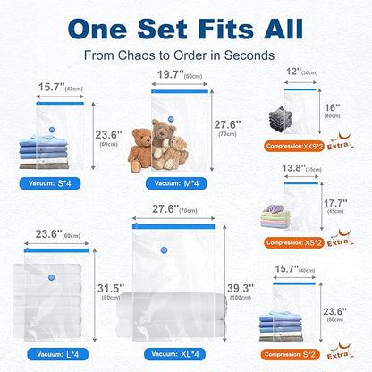 HOUSE DAY 22 Pack Vacuum Storage Bags with Pump,Space Saving Vacuum Seal Bags For Clothing Travel,4 Jumbo/4 Large/4 Medium/4 