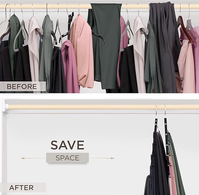 MORALVE Pants Hangers Space Saving - European Beechwood Scarf and Jean Hangers - Closet Organizer and Space Saver Pant Rack, 
