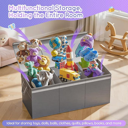 Lewondr 160L Extra Large Toy Storage Organizer with Lid, 40"x16"x16"Collapsible Sturdy Toy box, Toy Chest for Boys Girls, Toy