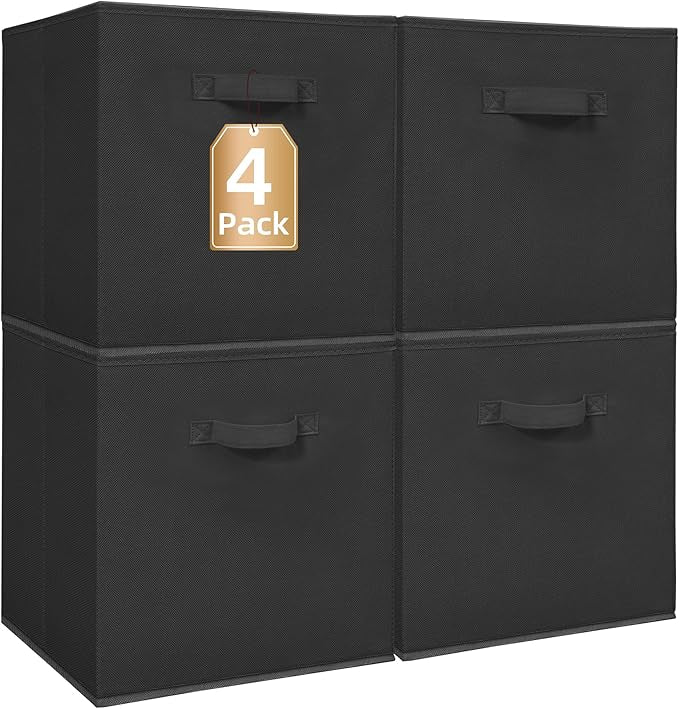 STORAGE MANIAC Storage Cubes, 13 Inch Collapsible Storage Bins with Handles, 4 Pack Fabric Foldable Bins for Organization, Du