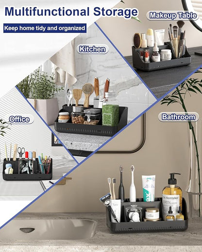 Bathroom Counter Organizer and Storage, 7 Slots Detachable Toothbrush Holders for Bathrooms, Anti-Slip Electric Toothbrush an