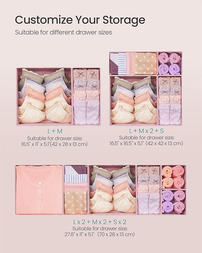 SONGMICS Drawer Organizers, Dresser Divider Organizers, Set of 12, Foldable Fabric Storage Boxes for Socks, Underwear, Bras, 