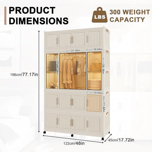 Montary Portable Wardrobe Kids Closet Storage Organizer for Clothes, Children's Wardrobe Closet with 17 Magnetic Doors-17 Cub