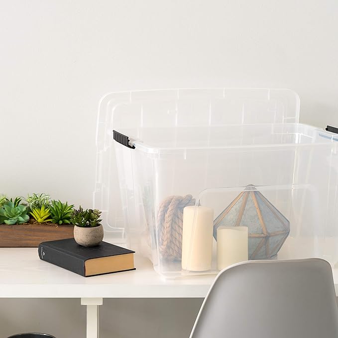 IRIS USA 54 Qt Stackable Plastic Storage Bins with Lids, 4 Pack - BPA-Free, Made in USA - See-Through Organizing Solution, La