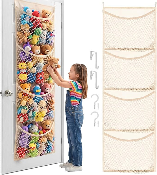 Over The Door Stuffed Animal Storage, Cotton Toy Organizer for Storage Plush Toys,Baby Supplies, Stuffed Animal Holder with 4