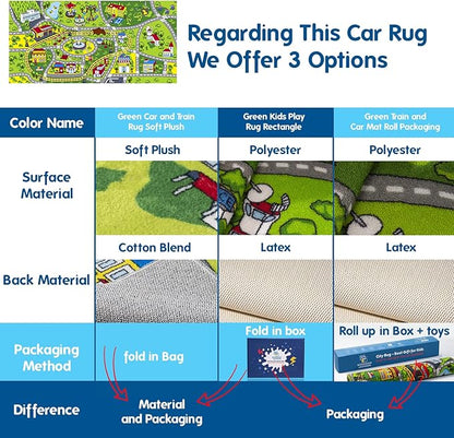 Booooom Jackson Kids Car Rug - 79"x39" Play Mat for Toy Cars, Non-Slip Playroom Rug