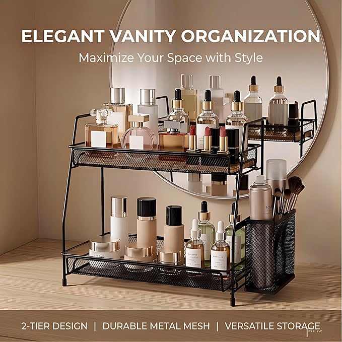 LEMIKKLE 2-Tier Bathroom Countertop Organizer,Skincare, Makeup Countertop Organizers, Kitchen, Bathroom Counter Storage with 