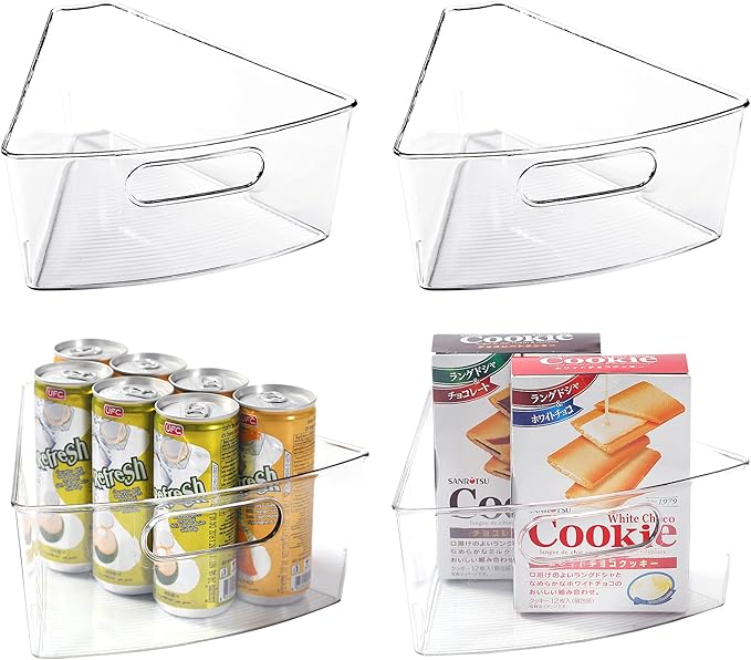 Leeden Lazy Susan Organizer for 26" Diameter Corner Lazy Susan, Plastic Kitchen Cabinet Storage Bins with Handle, 4 Packs, 1/