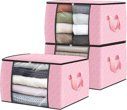 Fab totes 3 Pack Clothes Storage, Foldable Thick Fabric Blanket Storage Bags, Containers for Organizing Bedroom, Closet, Clot