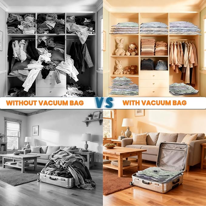 Space Saver Vacuum Storage Bags with Electric Pump, 18 PCS (6S,6M,4L,2J) Space Saver Vacuum Seal Bags for Clothing, Travel, B