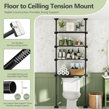 Bonpally Over The Toilet Storage Shelf, 4-Tier Adjustable Bathroom Organizer, No Drill Tension Mounted Shelves, Space-Saving 