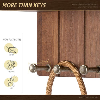 Rebee Vision Farmhouse Key Holder Wall Mount - Decorative Mail Organizer with 7 Key Hooks and Wall Shelf - Rustic Home Decor 