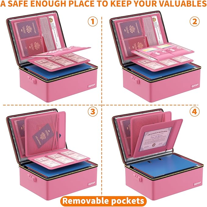 ENGPOW Fireproof Document Box, Hard Case File Box with Fireproof Zipper＆Lock, 6400°F Heat Insulated Fire and Water Resistant 
