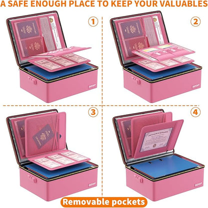 ENGPOW Fireproof Document Box, Hard Case File Box with Fireproof Zipper＆Lock, 6400°F Heat Insulated Fire and Water Resistant 