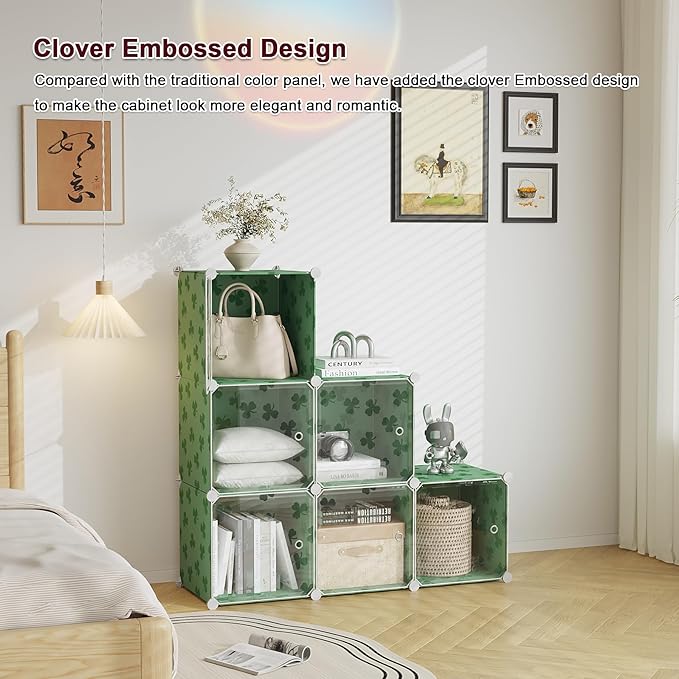 C&AHOME Cube Storage Organizer with Doors, 6-Cube Shelves, DIY Plastic Modular Bookshelf, Closet Clothes Storage Shelving Ide