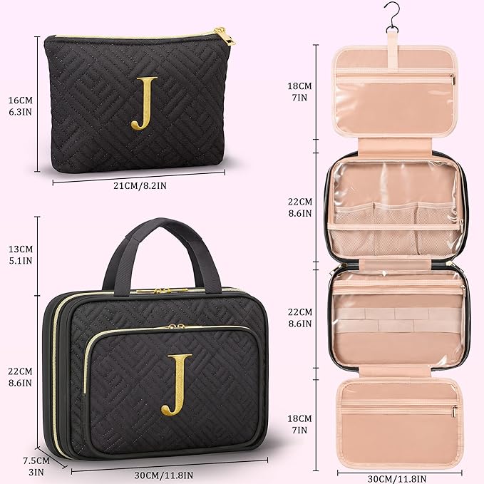 Gifts for Women, Initial Toiletry Makeup Bag Hanging Cosmetic Organizer with Embroidery Letter Personalized Nurse Teacher App