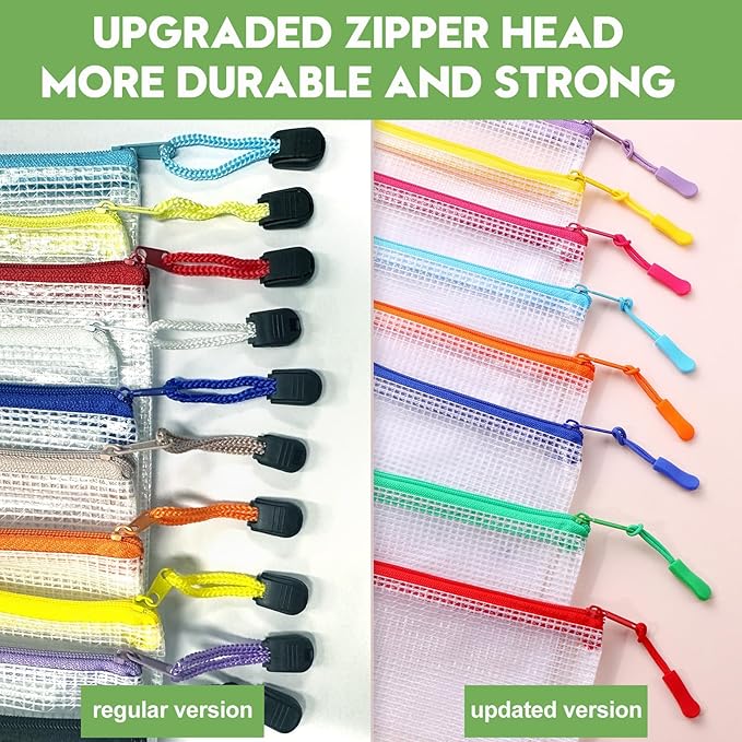 24pcs Mesh Zipper Pouch Bags Puzzle Storage Bags, A4 13x9 Inches Large Reusable Zipper Pouches for Classroom Organizing Board