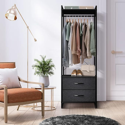 Sorbus Clothing Rack with Drawers - Clothes Stand Dresser - Wood Top, Steel Frame, & Fabric Drawers - Tall Closet Storage Org