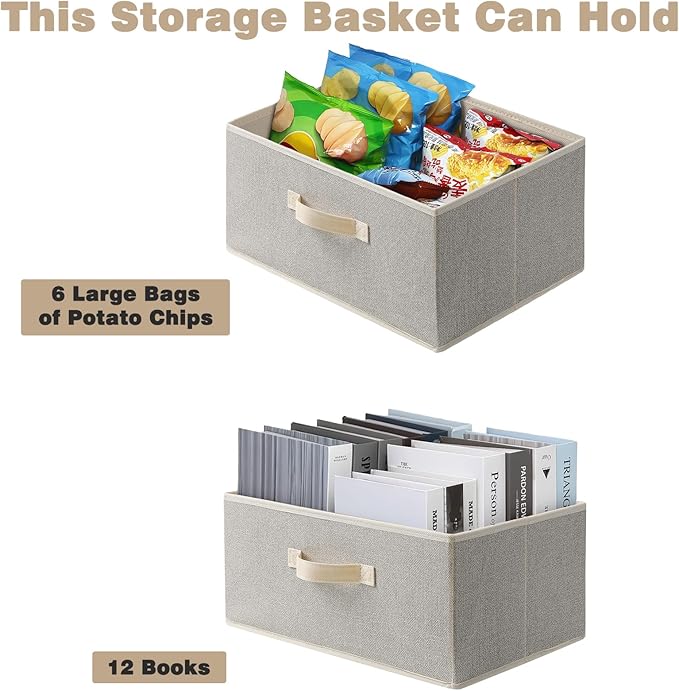 Storage Baskets, 15.7-Inch Woven Fabric Bins, Storage Cubes with Reinforced Handles, Organizer Bins for Closet Shelves, Folda
